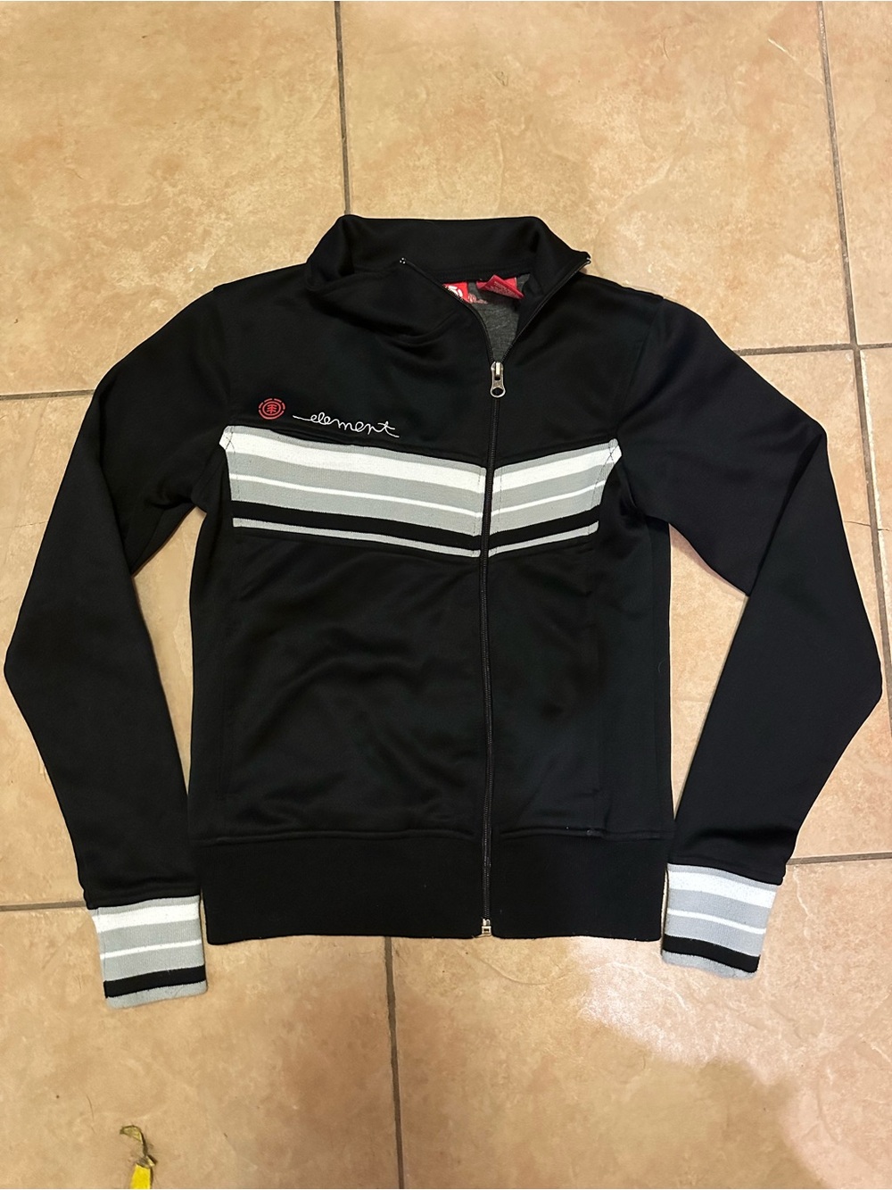Element Black Bomber Jacket with Gray and White Stripes